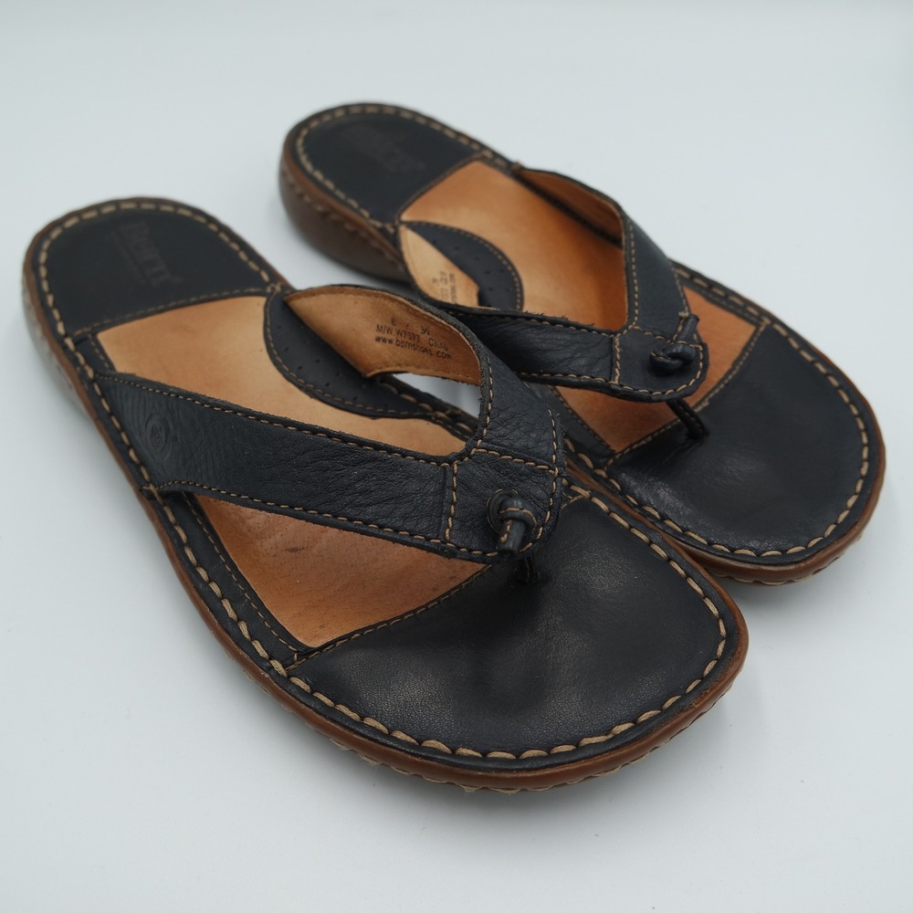BORN Women's Black Leather Handcrafted Flip Flop Thong Sandals Size 8 - Picture 4 of 7